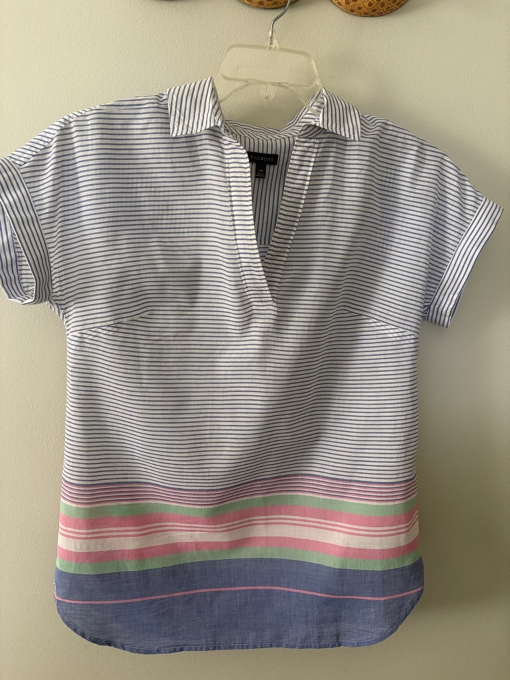 Talbots Striped Short Sleeve Polo Top with Pastel Hem